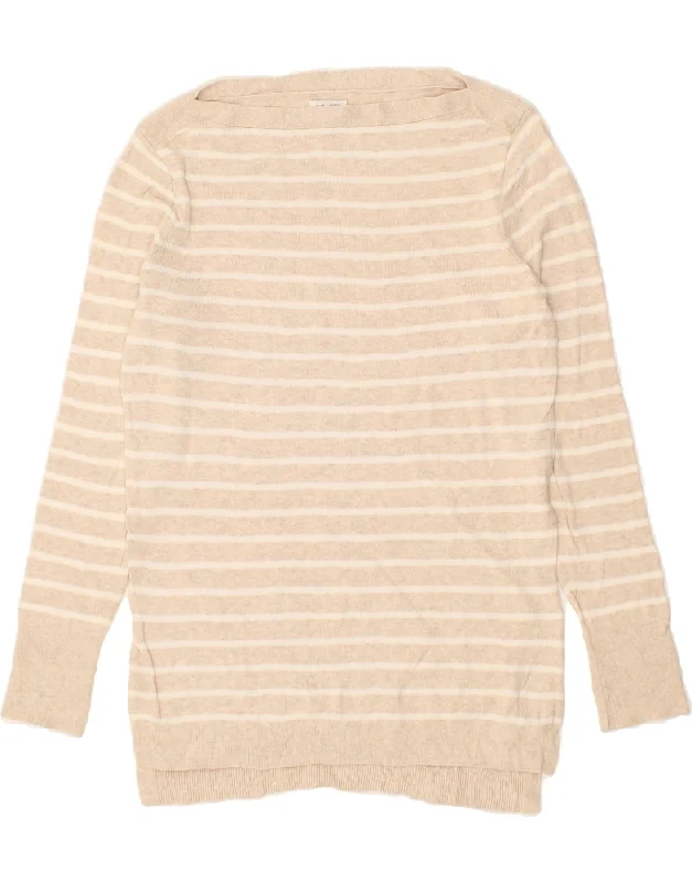 J. CREW Womens Boat Neck Jumper Sweater UK 10 Small Beige Striped