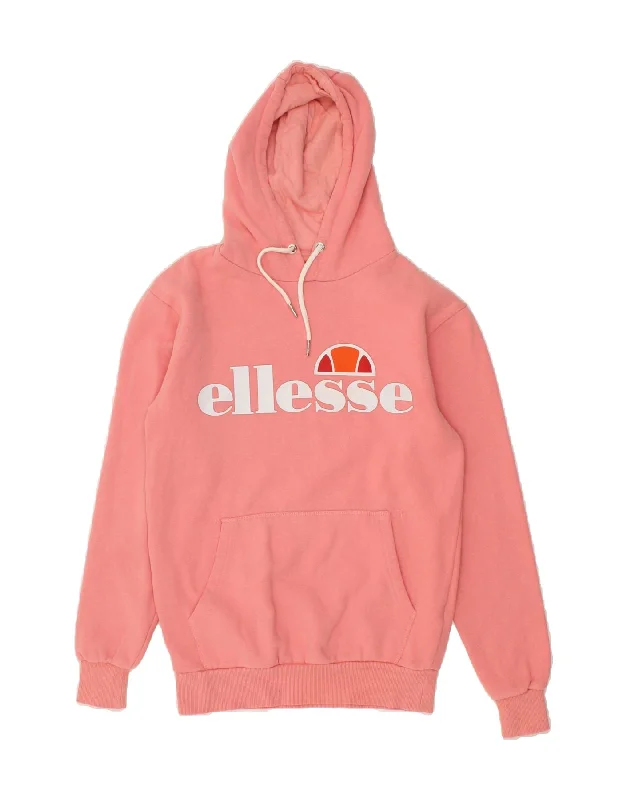 ELLESSE Womens Oversized Graphic Hoodie Jumper UK 6 XS  Pink Cotton