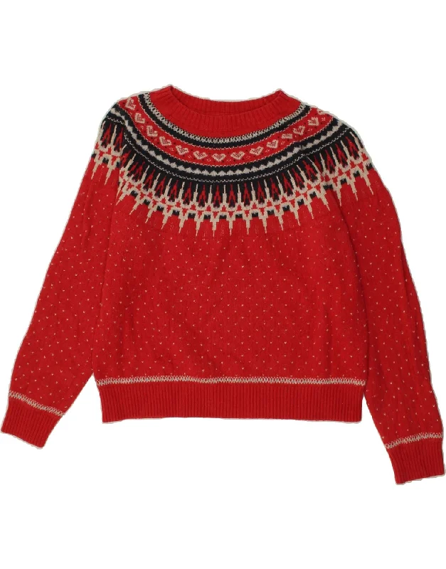 FAT FACE Womens Boat Neck Jumper Sweater UK 16 Large  Red Fair Isle Cotton