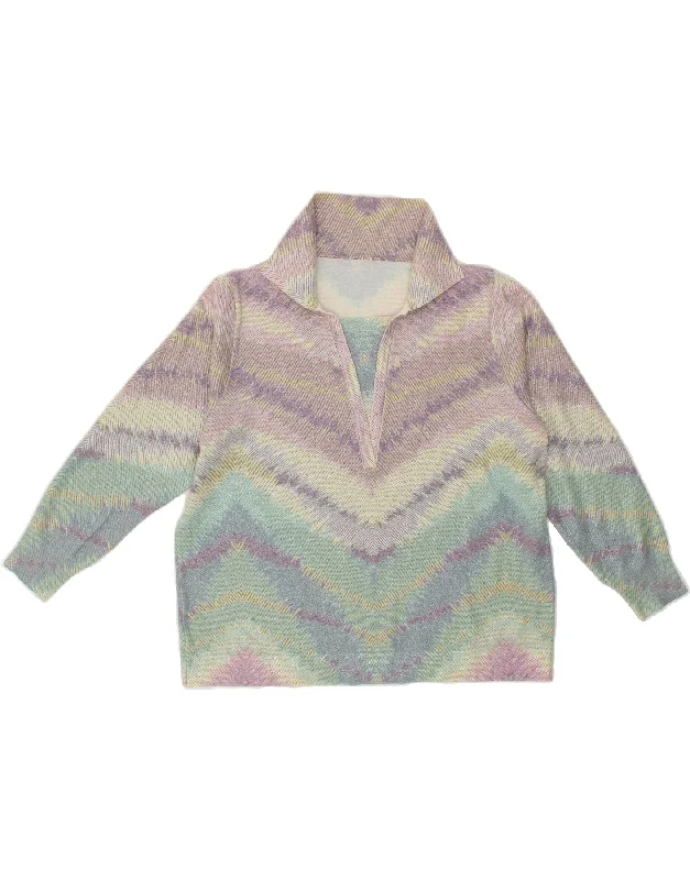 VINTAGE Womens Polo Neck Jumper Sweater UK 14 Medium Multicoloured Chevron