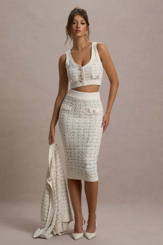 Online Specials Stellina | Cream Boucle High-Waist Bodycon Midi Skirt