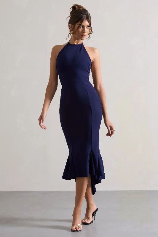 Stock Clearance Maluma | Navy Halter-Neck Midi Dress
