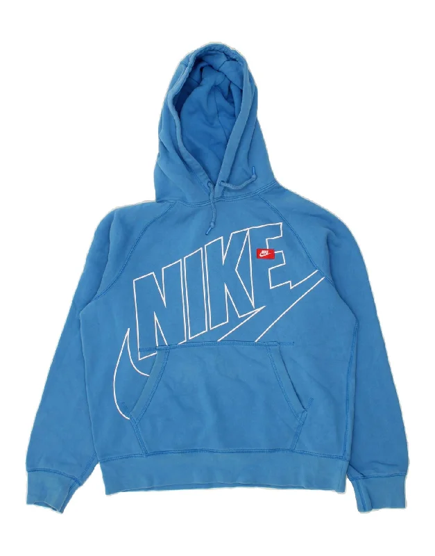 NIKE Womens Oversized Graphic Hoodie Jumper UK 14 Medium Blue Cotton