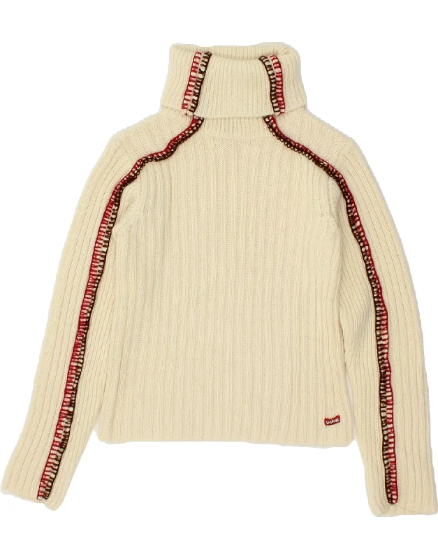 KILLAH Womens Crop Roll Neck Jumper Sweater UK 10 Small Beige Acrylic