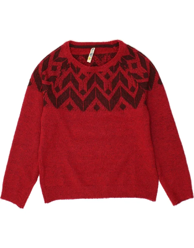 WEIRD FISH Womens Boat Neck Jumper Sweater UK 14 Medium Red Fair Isle