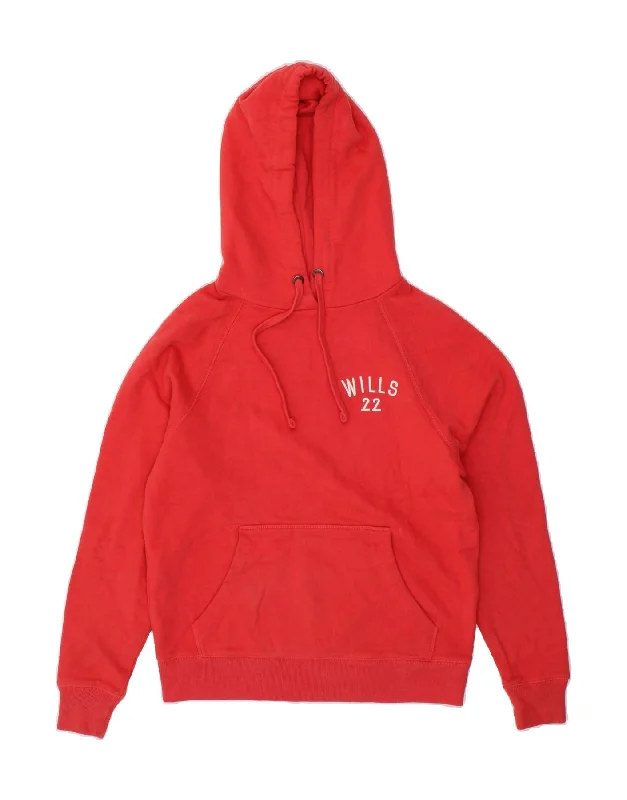 JACK WILLS Womens Graphic Hoodie Jumper UK 6 XS Red Cotton