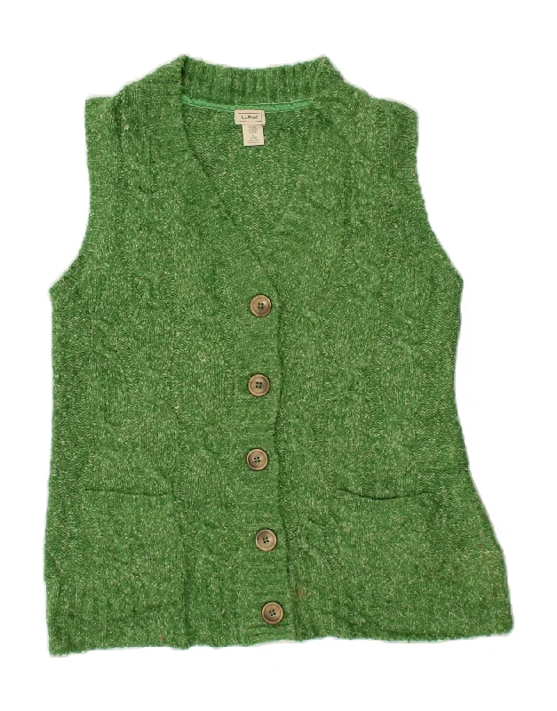 L.L.BEAN Womens Sleeveless Cardigan Sweater UK 18 XL Green Acrylic