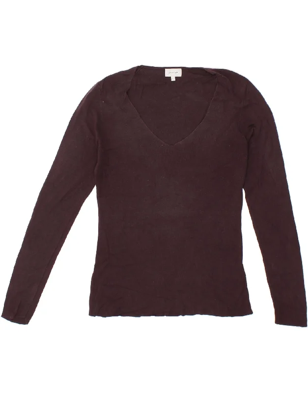 JIGSAW Womens V-Neck Jumper Sweater UK 16 Large Burgundy Silk