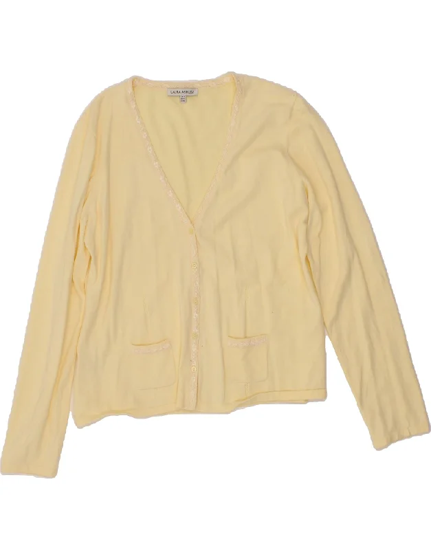 LAURA ASHLEY Womens Cardigan Sweater UK 16 Large Yellow Floral Cotton