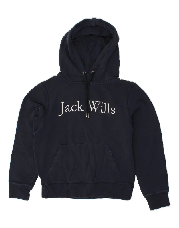 JACK WILLS Womens Graphic Hoodie Jumper UK 8 Small Navy Blue Cotton