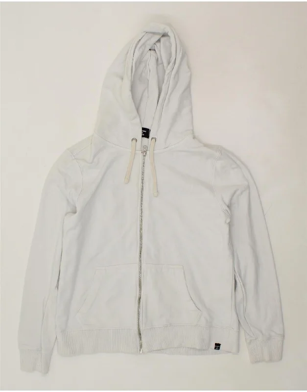 SUPERDRY Womens Zip Hoodie Sweater UK 14 Large White