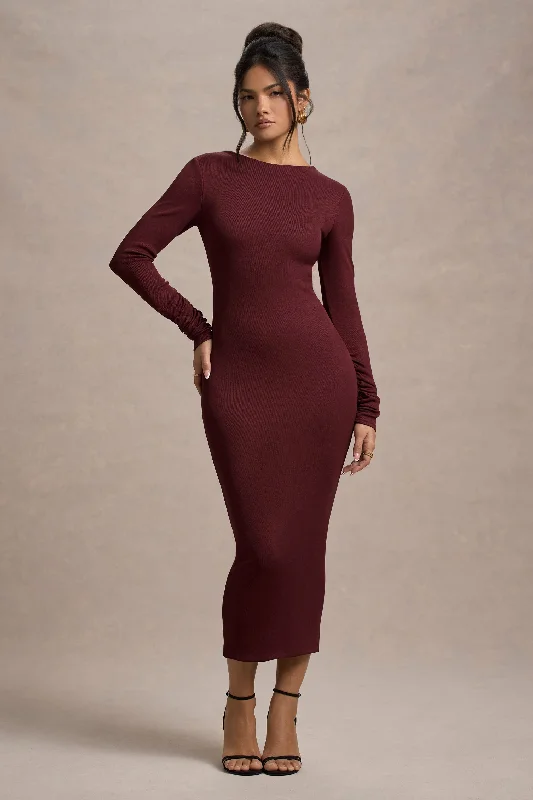 Online Exclusive Madden | Plum Rib Knit Cowl-Back Midi Dress