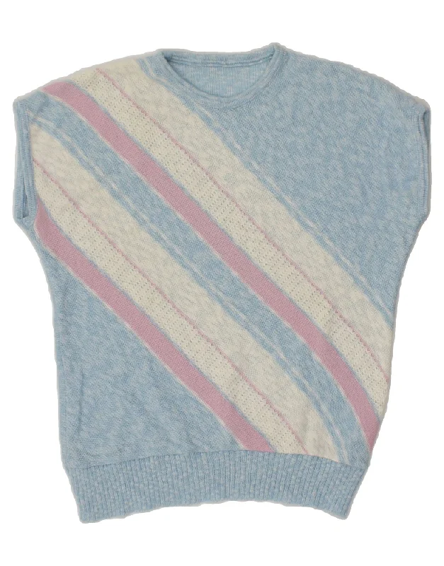 VINTAGE Womens Crew Neck Jumper Sweater UK 14 Medium Blue Striped