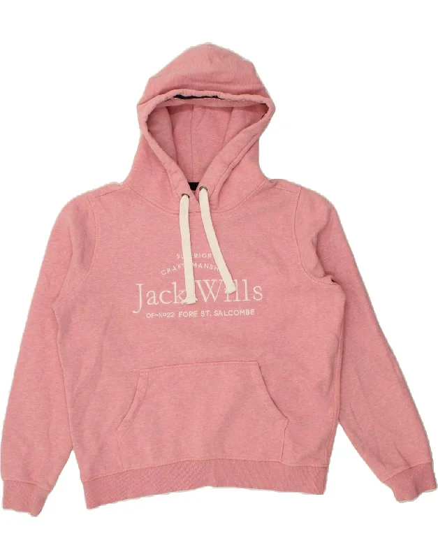 JACK WILLS Womens Graphic Hoodie Jumper UK 14 Large Pink Cotton