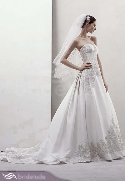 Take Advantage Oleg Cassini CWG436 Mikado style strapless beaded ivory