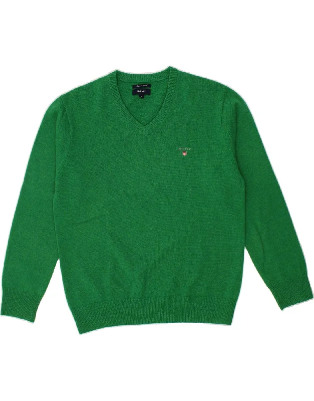 GANT Womens V-Neck Jumper Sweater UK 16 Large Green Lambswool