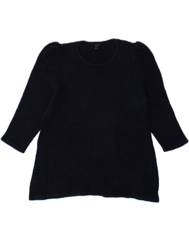 COS Womens 3/4 Sleeve Crew Neck Jumper Sweater UK 12 Medium Navy Blue