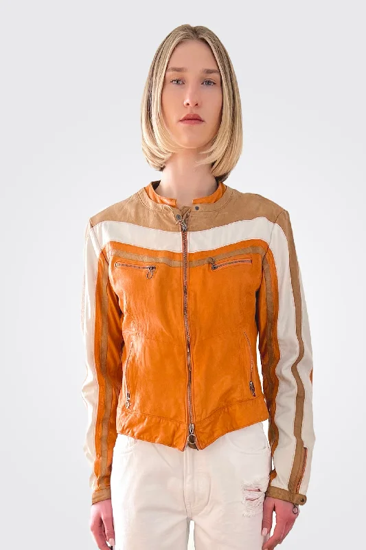 Colorblock Leather Jacket - Amber Multi