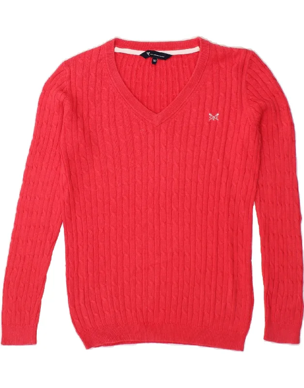 CREW CLOTHING Womens Loose Fit V-Neck Jumper Sweater UK 10 Small Red