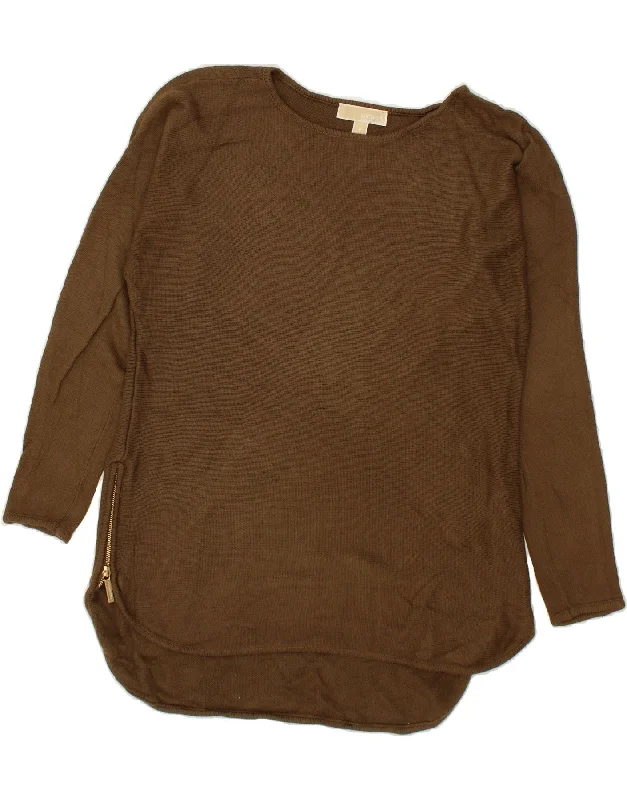 MICHAEL KORS Womens Longline Boat Neck Jumper Sweater UK 14 Medium Brown