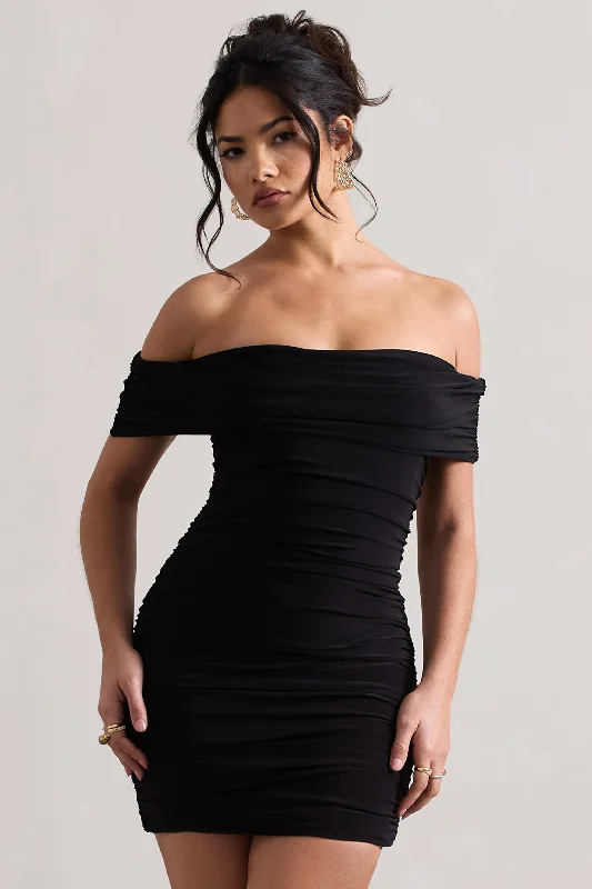Price Reduction Zeta | Black Bodycon Bardot Mini Dress