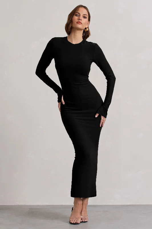 Flash Deals Wonder | Black Bodycon Long-Sleeve Maxi Dress