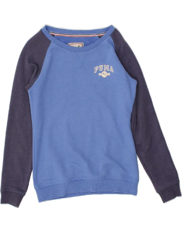 PUMA Womens Sweatshirt Jumper UK 10 Small Blue Colourblock Cotton