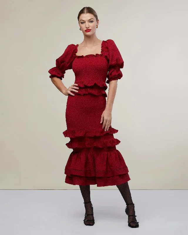 Online Exclusive Jaquard Smocked Midi Dress