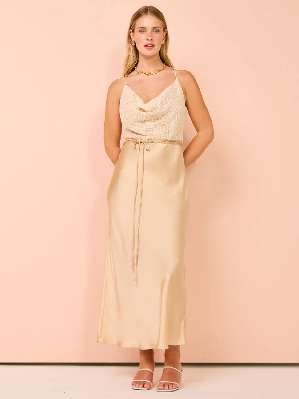 Markdowns Shona Joy Valeria Silk Contrast Cowl Neck Maxi Dress in Oat