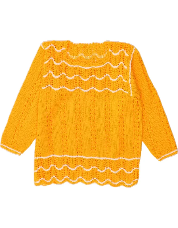 VINTAGE Womens Boat Neck Jumper Sweater UK 14 Medium Yellow Striped