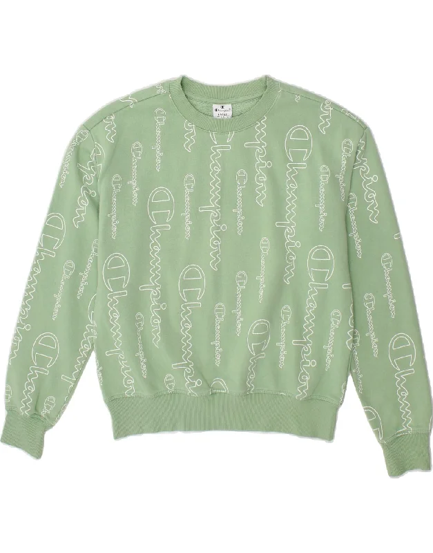 CHAMPION Womens Graphic Sweatshirt Jumper UK 16 Large Green Cotton