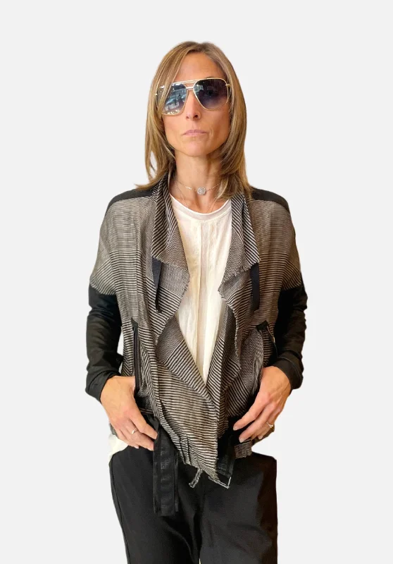 Belted Jacket - Black Grey Stripe