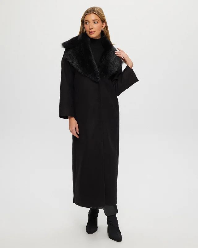 Fabric Coat with Detachable Select Shearling Lamb Collar