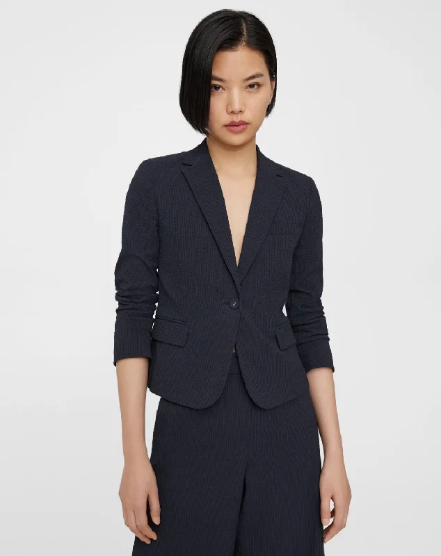 Seersucker Shrunken Blazer - Navy