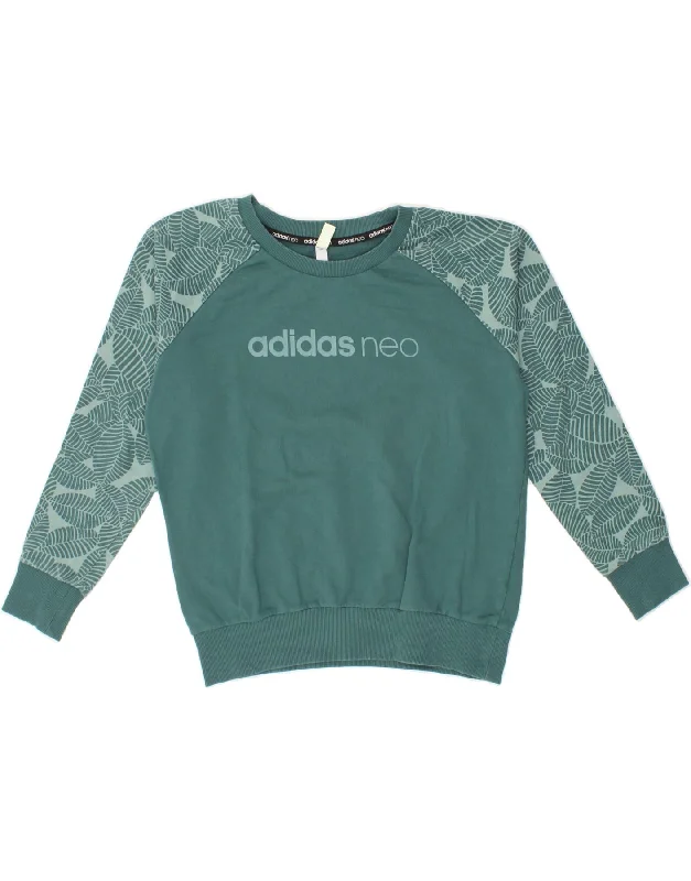 ADIDAS Womens Graphic Sweatshirt Jumper UK 10 Small Green Cotton