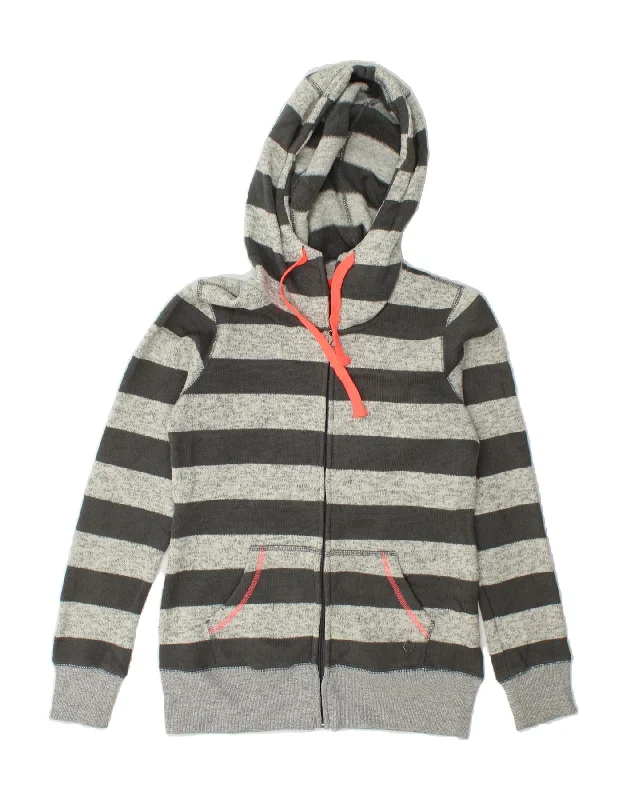 BILLABONG Womens Zip Hoodie Sweater UK 10 Small Grey Striped Polyester