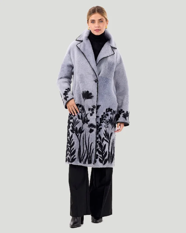 Reversible Select Shearling Lamb Short Coat with Floral Embroidery