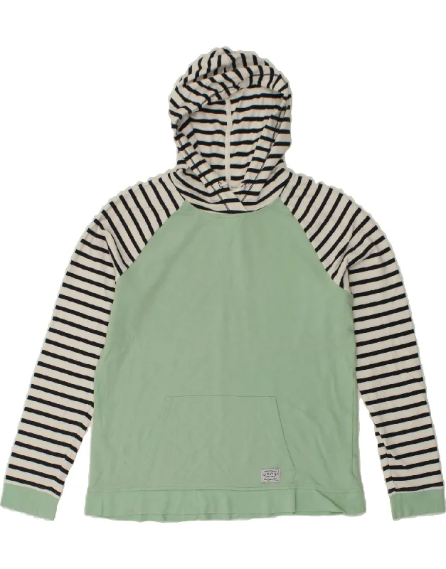 ORVIS Womens Hoodie Jumper UK 14 Medium Green Striped Cotton