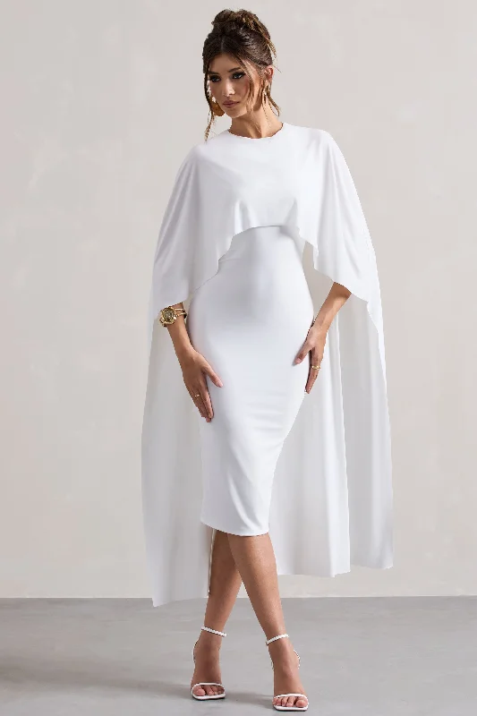 Unmissable Offer Vana | White Draped Midi Dress With Cape Sleeves
