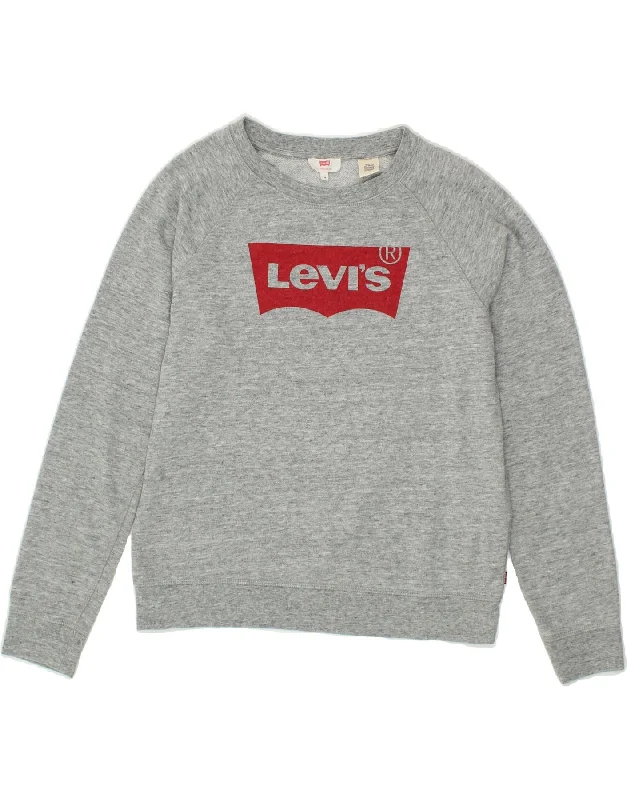 LEVI'S Womens Graphic Sweatshirt Jumper UK 14 Medium Grey Flecked Cotton