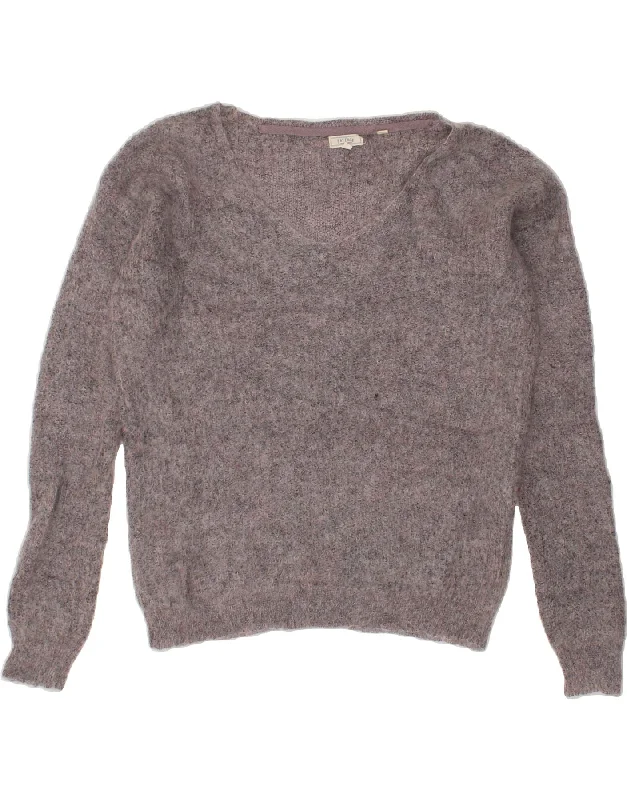 FAT FACE Womens V-Neck Jumper Sweater UK 10 Small Grey Mohair