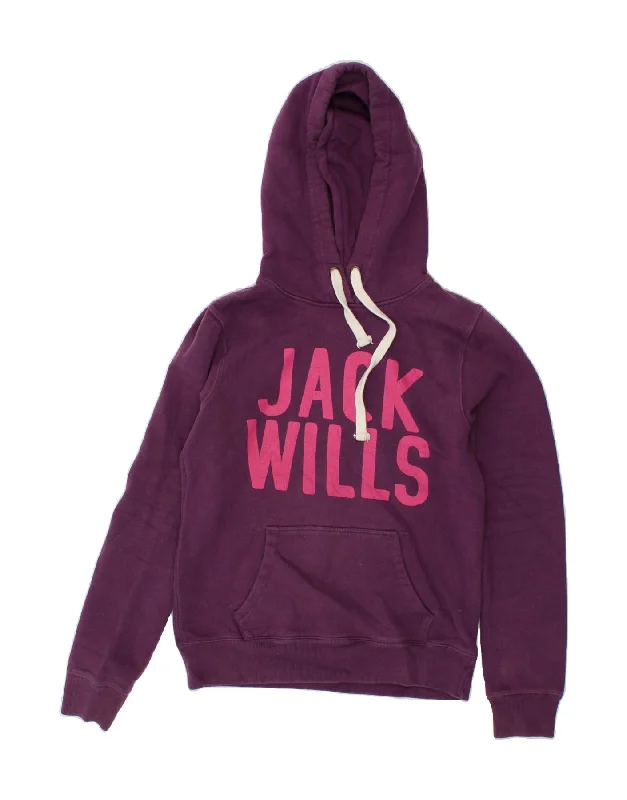 JACK WILLS Womens Graphic Hoodie Jumper UK 10 Small Purple Cotton