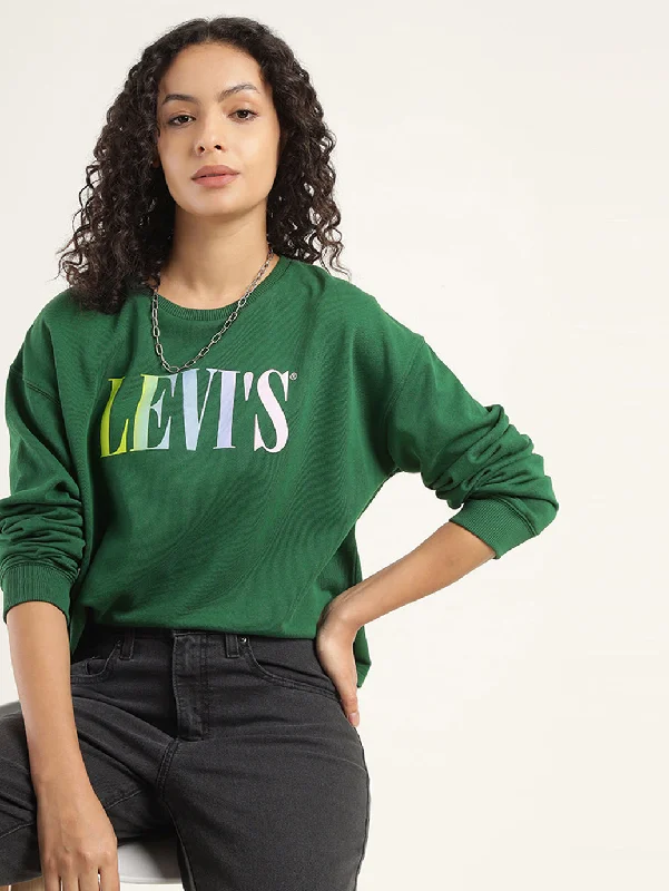 Women's Solid Dark Green Crew Neck Sweatshirt