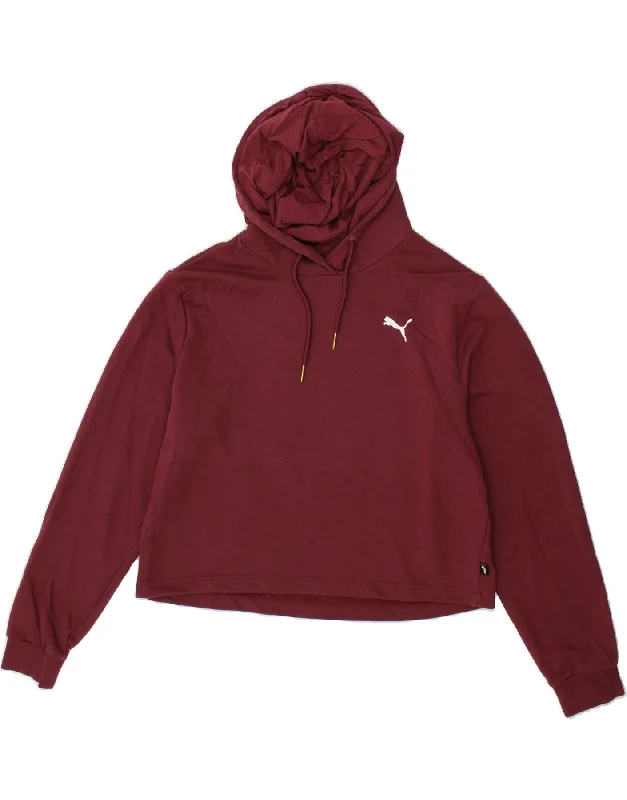 PUMA Womens Crop Graphic Hoodie Jumper UK 14 Medium Maroon Cotton