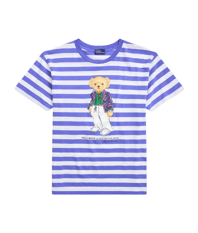 Polo Bear Striped Cotton Tee - Resort Blue/White Stripe