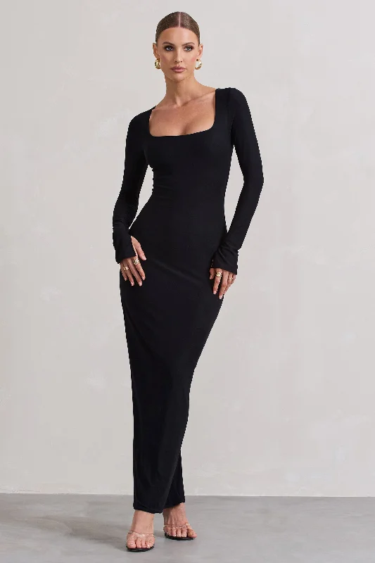 Best Bargains Viva | Black Square-Neck Long-Sleeve Maxi Dress