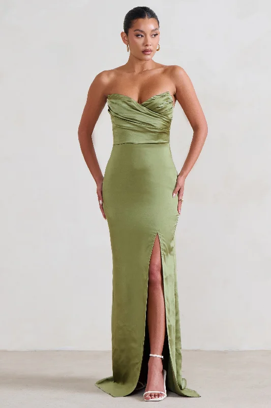 Major Savings Coraline | Olive Strapless Maxi Dress With Split