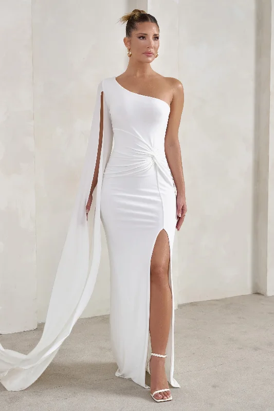 Bonus Savings Romi | White One Shoulder Twist Design Maxi Dress