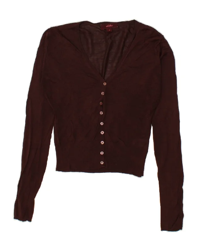 WHISTLES Womens Crop Cardigan Sweater UK 10 Small Burgundy Silk