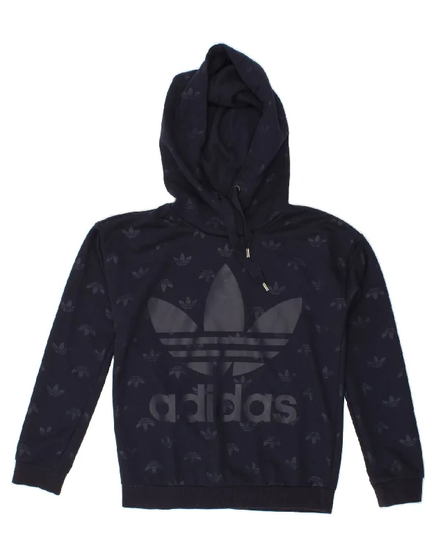 ADIDAS Womens Graphic Hoodie Jumper UK 10 Small Navy Blue Polyester